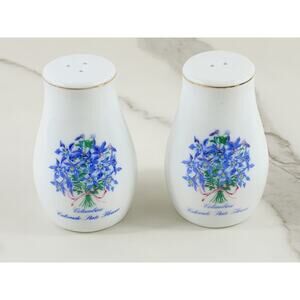 Salt & Pepper Shakers Columbine Flower Colorado Lavender 80s Porcelain 3" Vtg